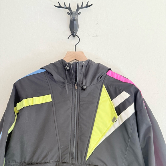 Obermeyer Vintage Women's Windbreaker Black Neon Color Jacket Size 6 - Picture 4 of 9